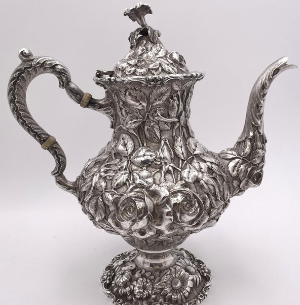 Stieff Sterling Silver 4-Piece Tea & Coffee Set in Repousse Pattern #1100