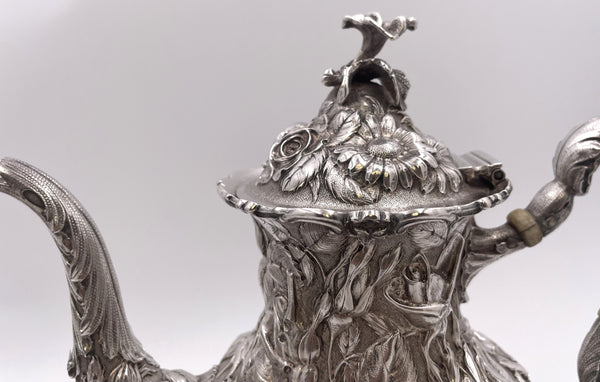 Stieff Sterling Silver 4-Piece Tea & Coffee Set in Repousse Pattern #1100