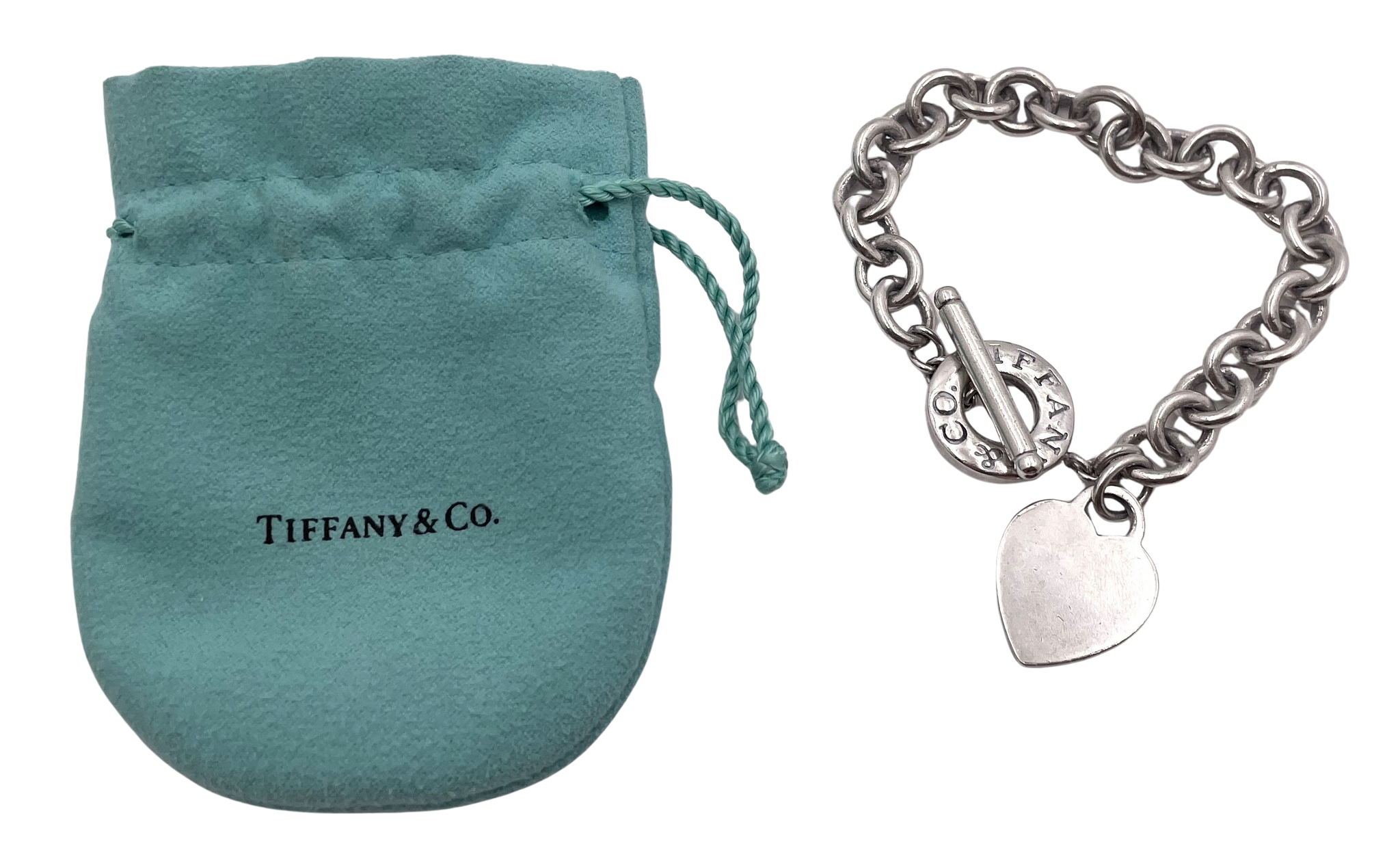 Tiffany & Co. Sterling Silver Heart Tag Toggle Bracelet in Original Pouch
