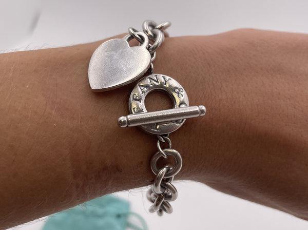 Tiffany & Co. Sterling Silver Heart Tag Toggle Bracelet in Original Pouch