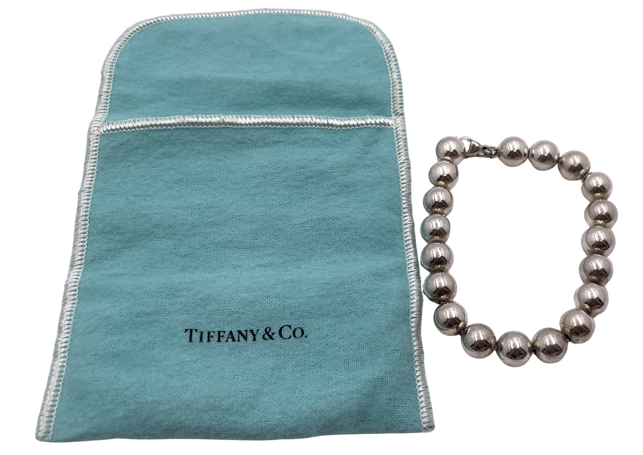 Tiffany & Co. Sterling Silver Bead Ball 10mm Bracelet in Original Pouch