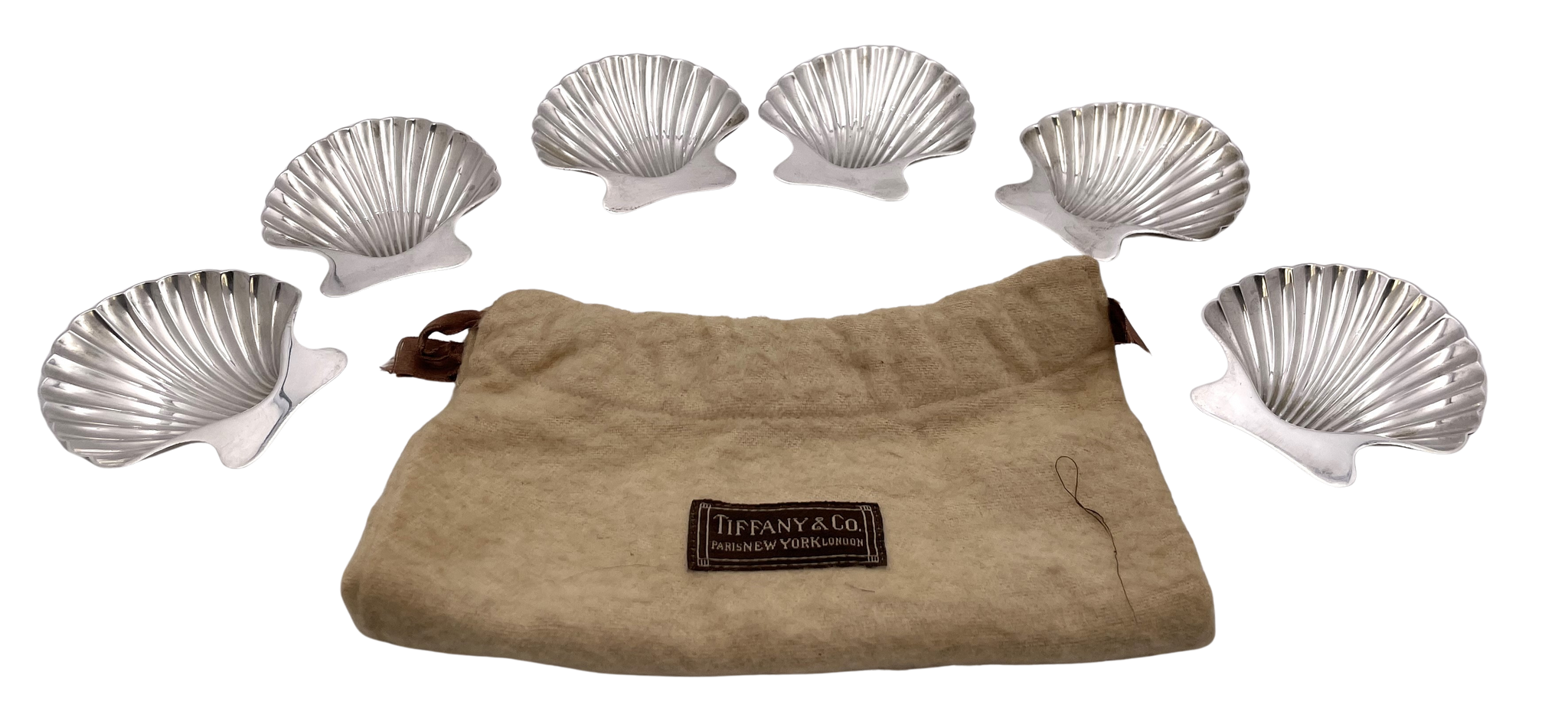 Set of 6 Tiffany & Co. Sterling Silver Shell Dishes with Original Pouch