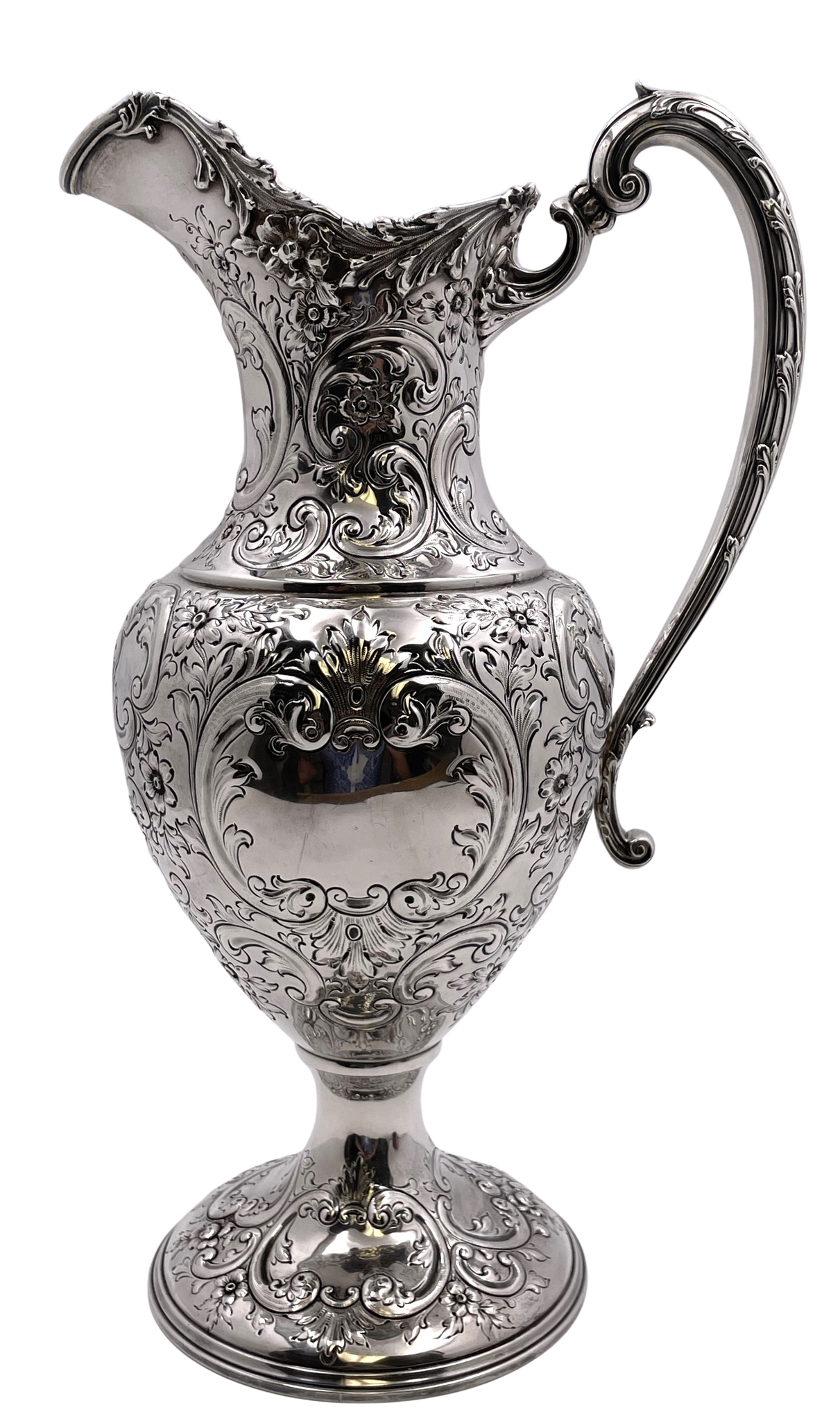 Howard & Co. Sterling Silver Large Ewer Pitcher in Repousse Pattern from Late 19th Century