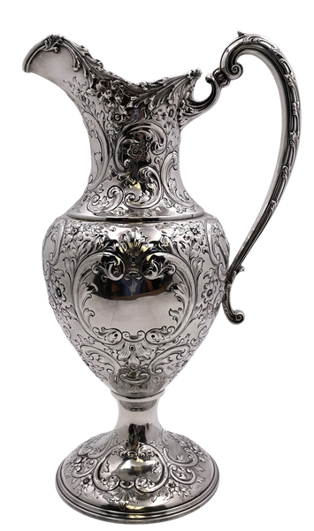 Howard & Co. Sterling Silver Large Ewer Pitcher in Repousse Pattern from Late 19th Century