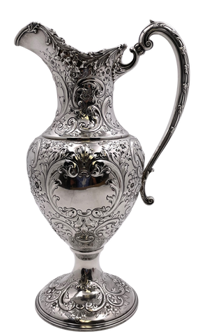 Howard & Co. Sterling Silver Large Ewer Pitcher in Repousse Pattern from Late 19th Century