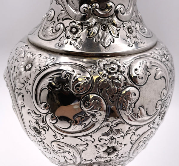 Howard & Co. Sterling Silver Large Ewer Pitcher in Repousse Pattern from Late 19th Century