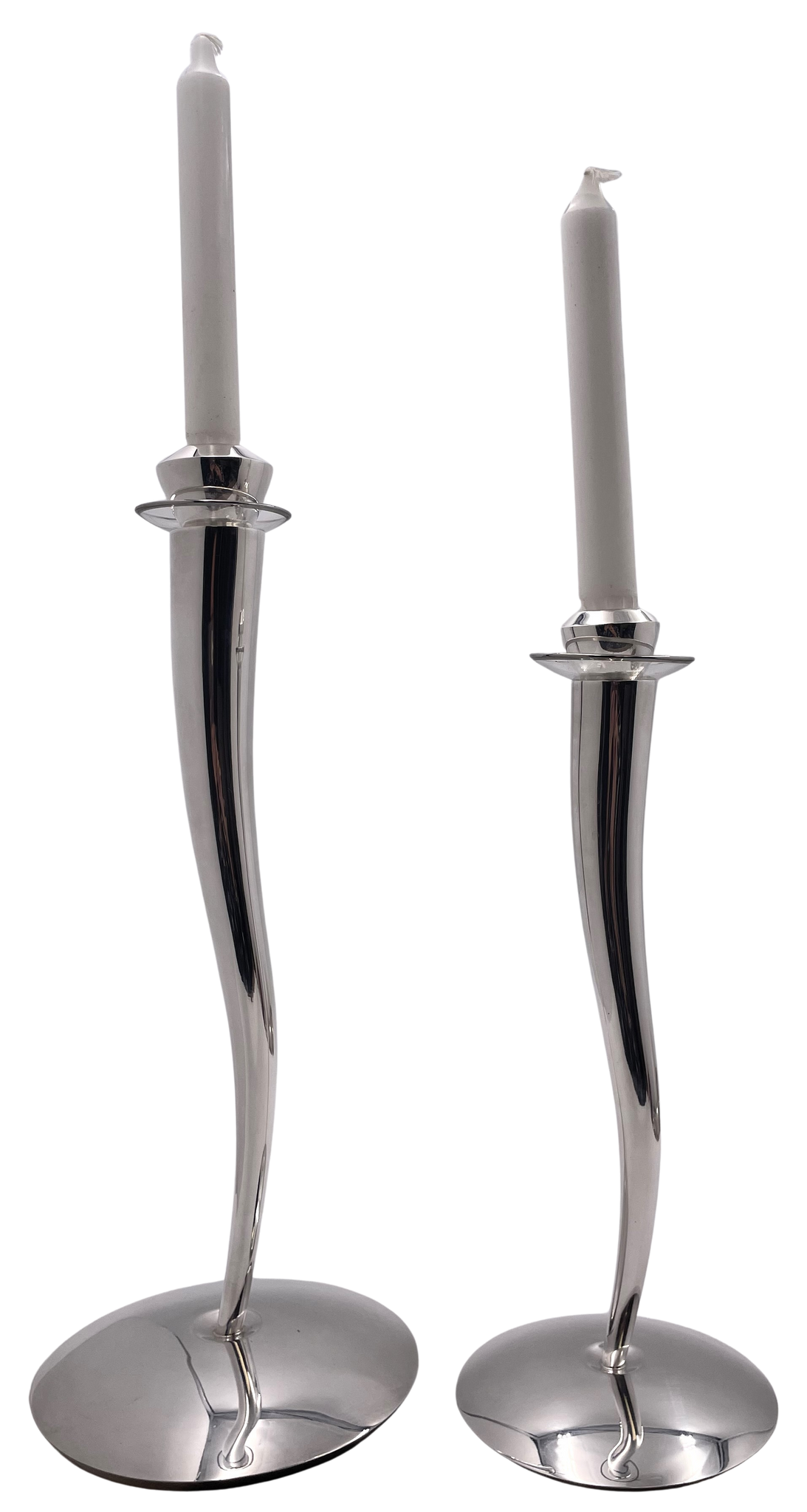 Rare Pair of Pomellato Sterling Silver Candlesticks in Mid-Century Modern Style