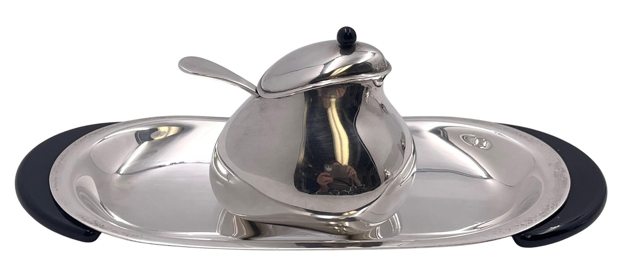 Pomellato Sterling Silver Honey Dish on Tray in Mid-Century Modern Style