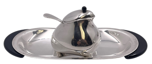 Pomellato Sterling Silver Honey Dish on Tray in Mid-Century Modern Style
