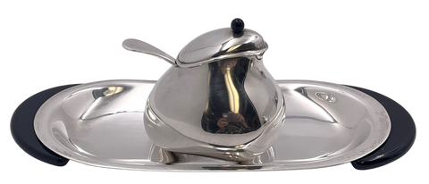 Pomellato Sterling Silver Honey Dish on Tray in Mid-Century Modern Style