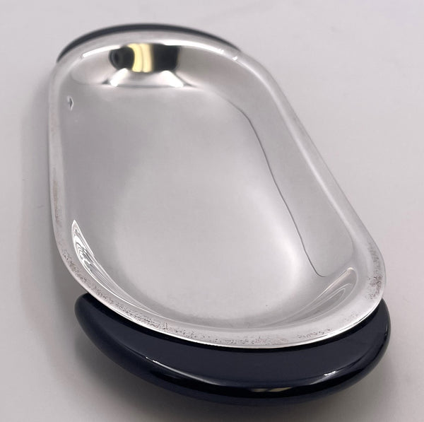 Pomellato Sterling Silver Honey Dish on Tray in Mid-Century Modern Style