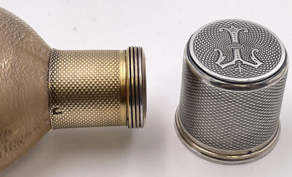French Sterling Silver & Gilt Glass Flask from Late 19th or Early 20th Century
