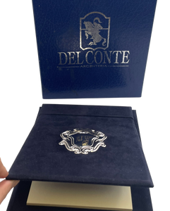 Del Conte Italian Felt and Sterling Silver Desk Pad Holder New in Box