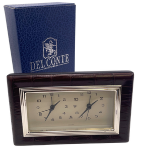 Del Conte Alligator Leather and Sterling Silver Double Clock New in Box