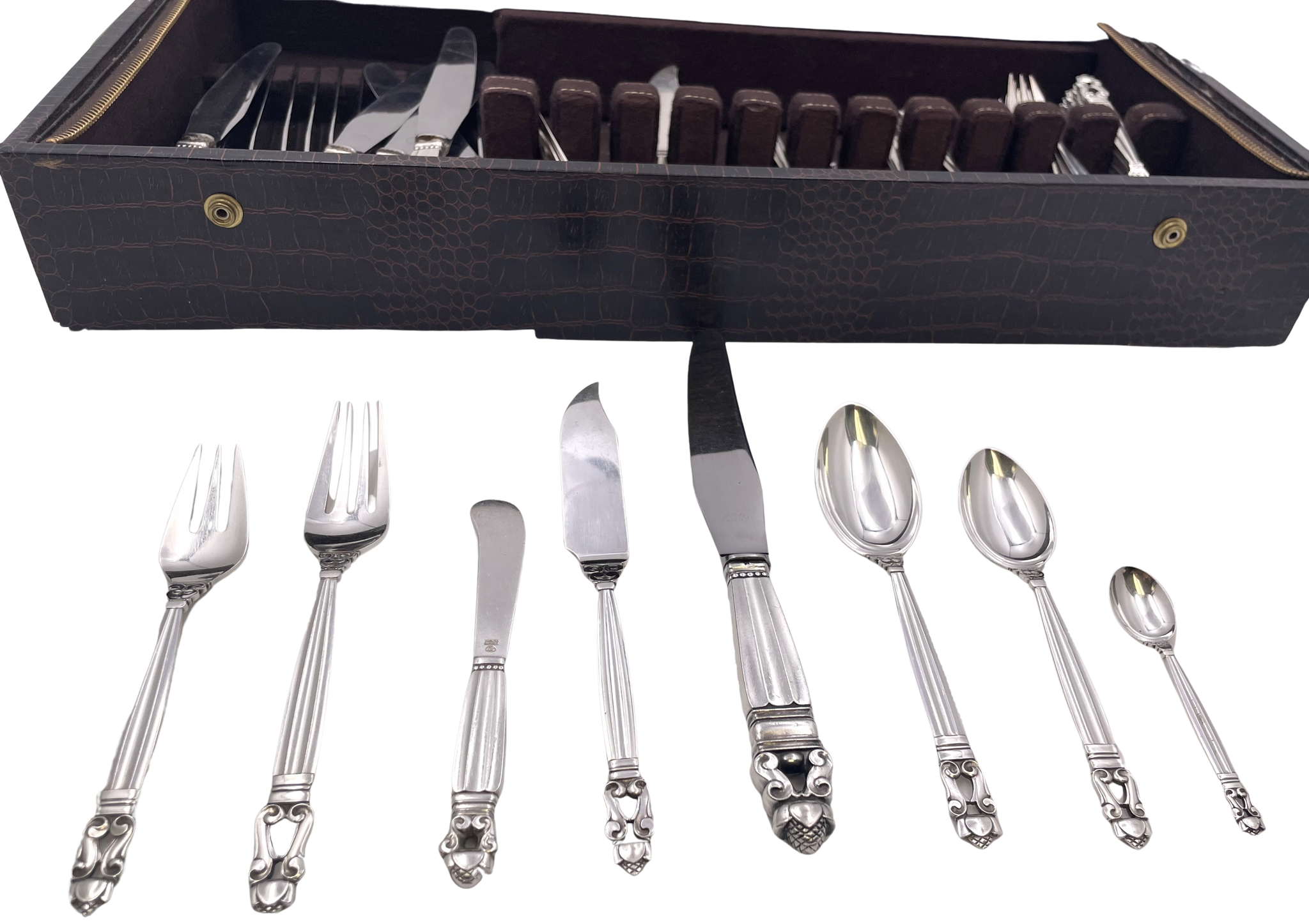 Georg Jensen Sterling Silver 54-Piece Flatware Set in Acorn Pattern