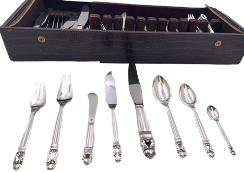 Georg Jensen Sterling Silver 54-Piece Flatware Set in Acorn Pattern