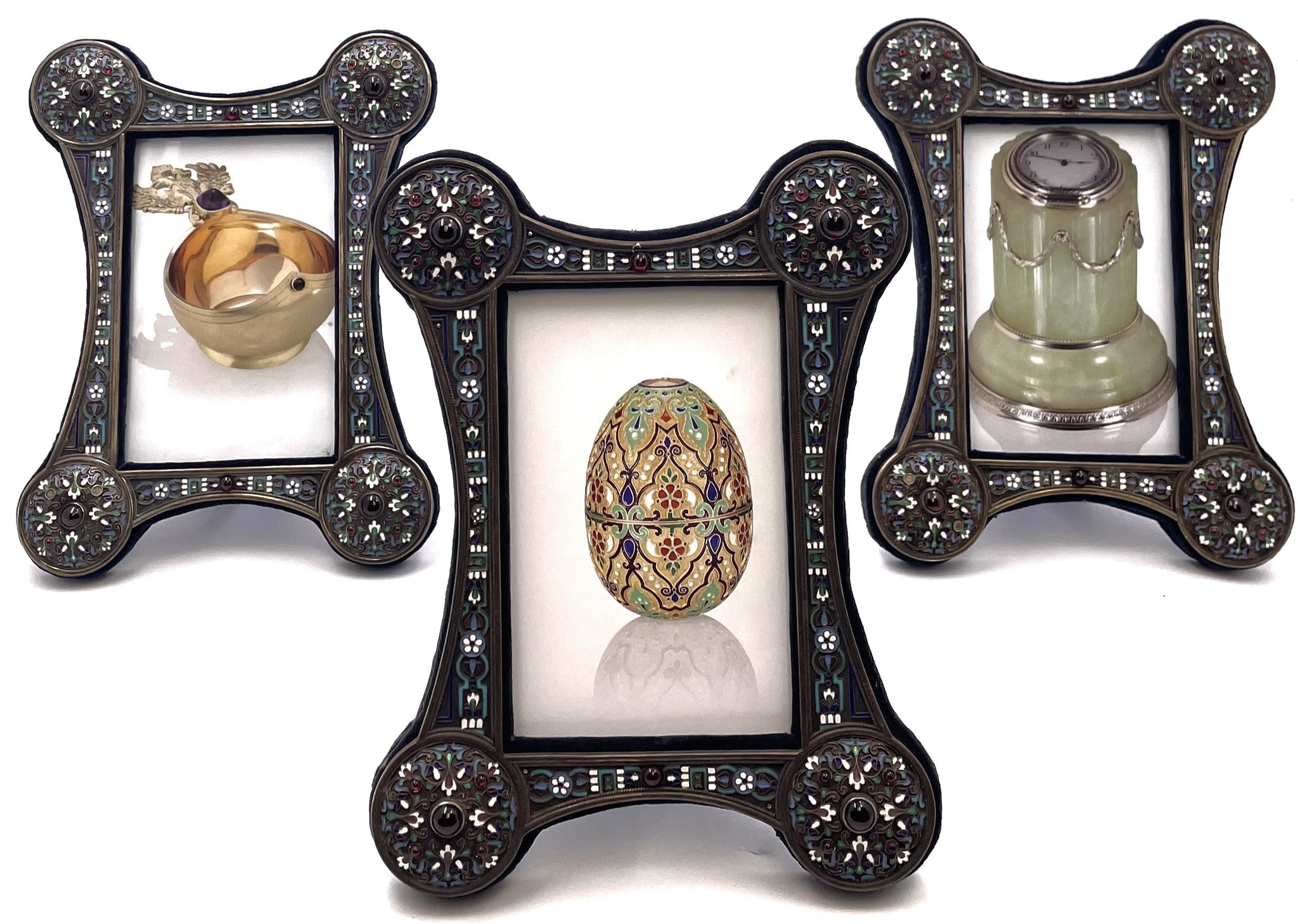 Set of 3 Russian Enamel & Silver Picture Frames from Late 19th Century