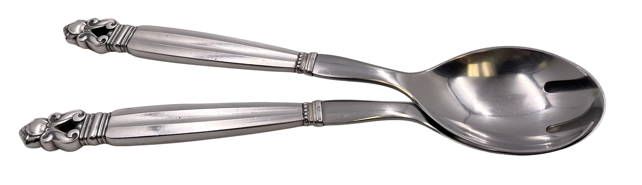 Georg Jensen Sterling Silver 2-Piece Salad Serving Set in Acorn Pattern