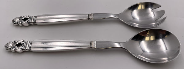 Georg Jensen Sterling Silver 2-Piece Salad Serving Set in Acorn Pattern