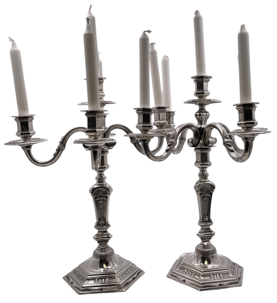Pair of European Continental Silver 5-Light Candelabra from Late 19th or Early 20th Century
