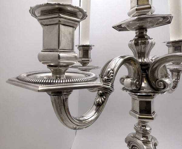 Pair of European Continental Silver 5-Light Candelabra from Late 19th or Early 20th Century