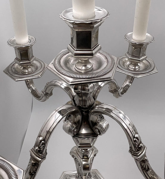 Pair of European Continental Silver 5-Light Candelabra from Late 19th or Early 20th Century