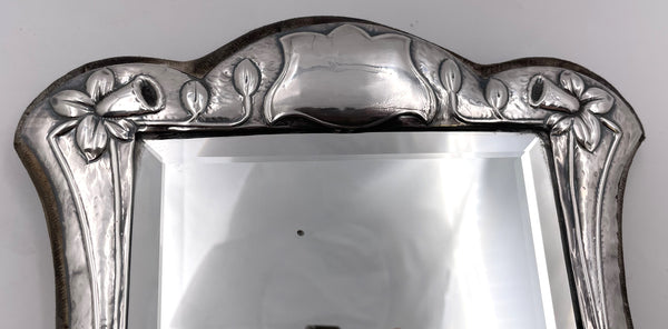 English Sterling Silver Dresser Mirror in Art Nouveau Style with Felt Back