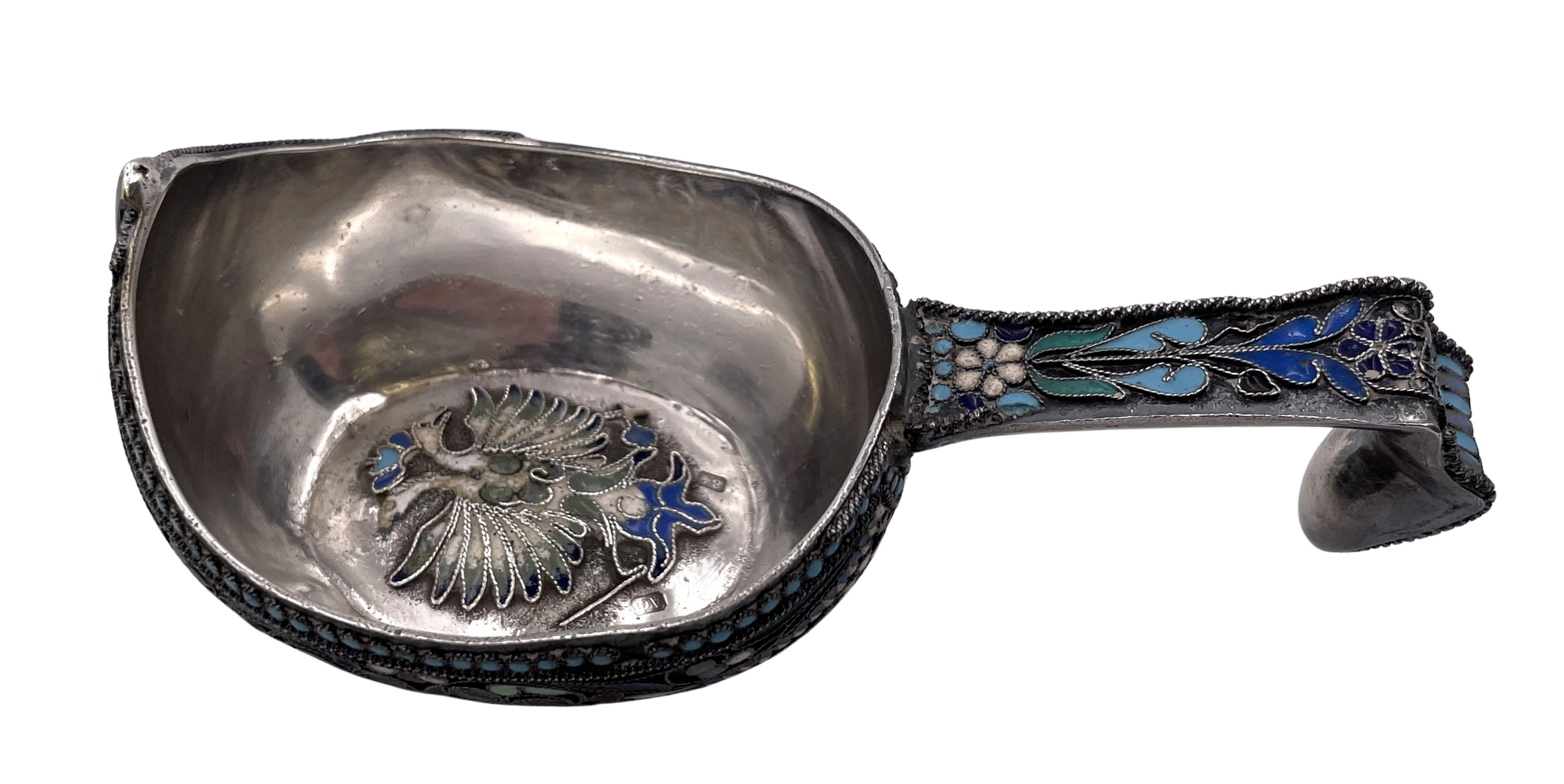 A. Fuld Russian Enamel & Silver Kovsh from Late 19th or Early 20th Century