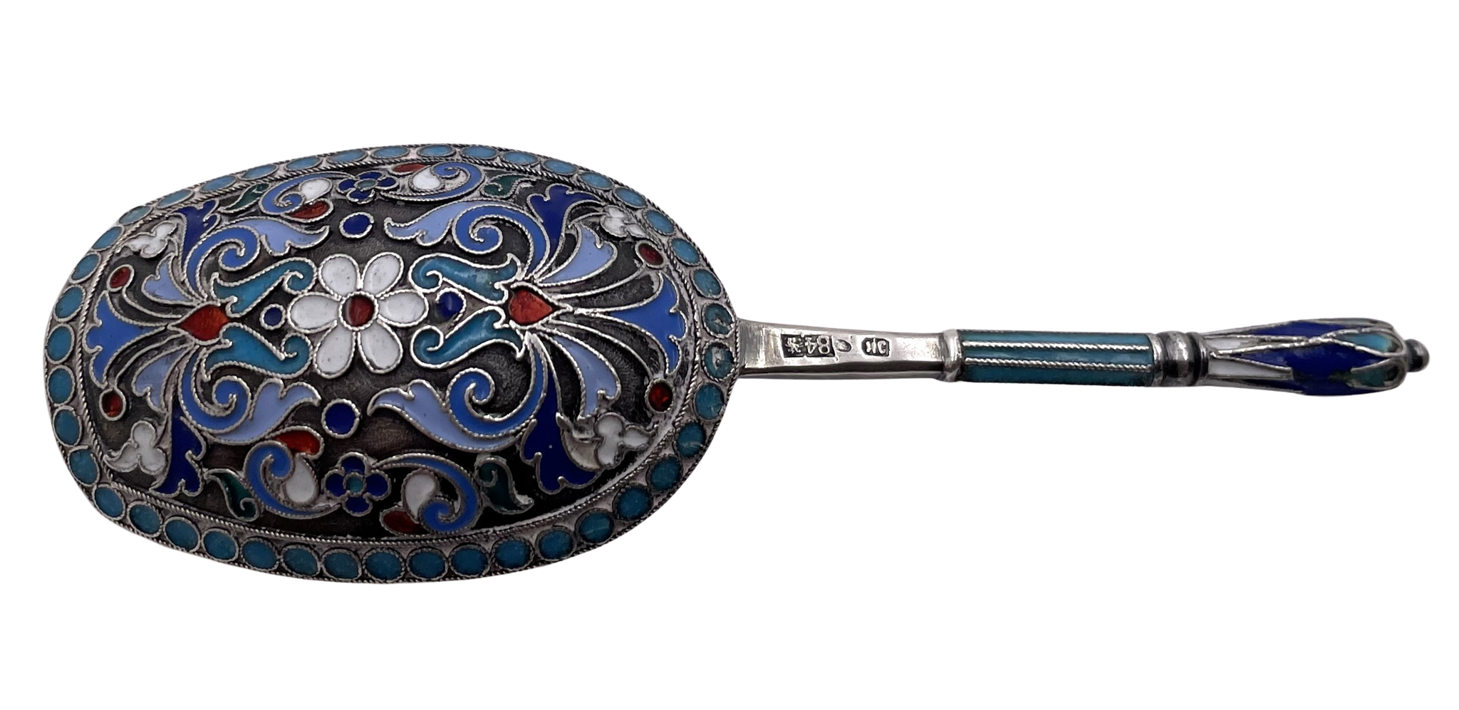 I. Saltykov Russian Enamel & Silver Spoon from Late 19th Century