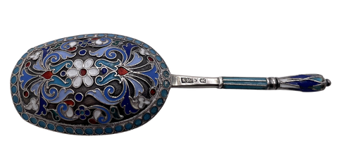 I. Saltykov Russian Enamel & Silver Spoon from Late 19th Century