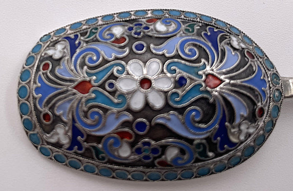 I. Saltykov Russian Enamel & Silver Spoon from Late 19th Century