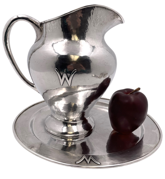 F. Novick Chicago Arts & Crafts Sterling Silver Hammered Pitcher on Tray