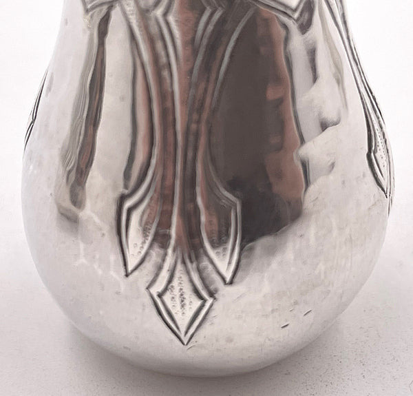 Lebolt Pair of Sterling Silver Hammered Salt & Pepper Shakers in Arts & Crafts Style