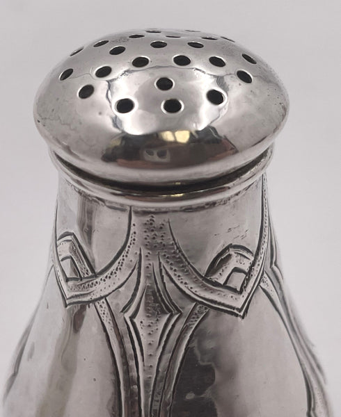 Lebolt Pair of Sterling Silver Hammered Salt & Pepper Shakers in Arts & Crafts Style