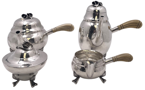 DeMatteo (?) Georg Jensen Blossom Style Sterling Silver 4-Piece Tea & Coffee Set