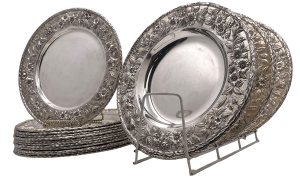 S. Kirk & Son Sterling Silver Set of 18 Chargers/ Plates in Repousse Pattern