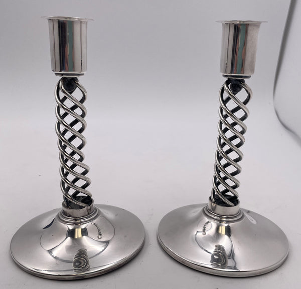 Pair of Danish Silver Candlesticks in Mid-Century Modern Style