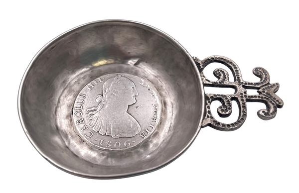 Spanish Silver Tastevin Wine Taster with Profile of Kind Charles IV