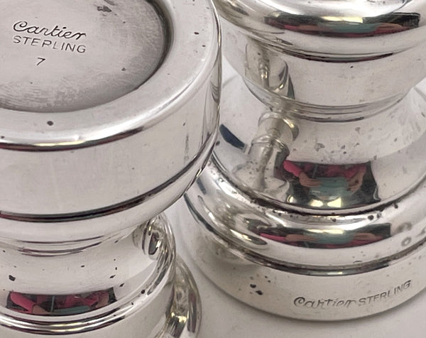 Cartier Sterling Silver Salt Shaker & Pepper Mill in Mid-Century Modern Style