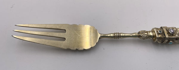 Austrian All Silver 20- Piece Fish Set Circa 1880 Gilt Inlaid with Stones