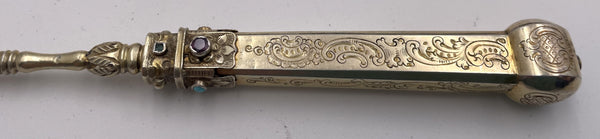 Austrian All Silver 20- Piece Fish Set Circa 1880 Gilt Inlaid with Stones