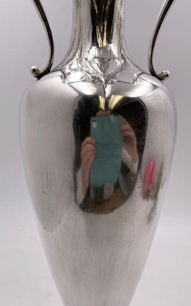 Sterling Silver Two-Handled Amphora Hammered Fluted Vase