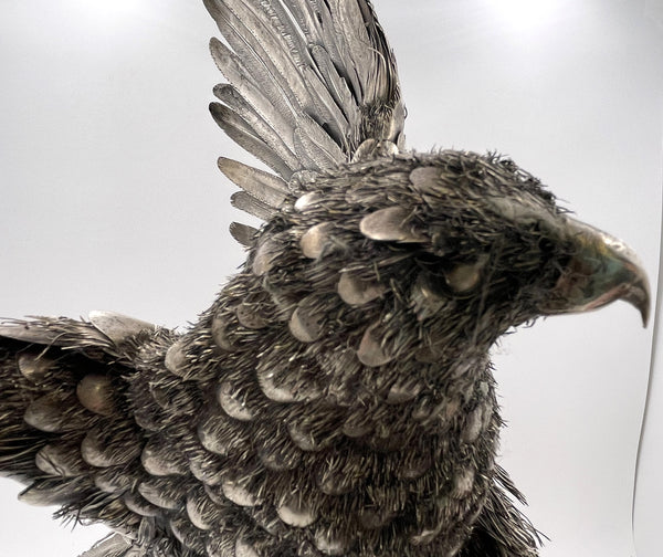 Rare Gianmaria Buccellati Monumental Sterling Silver Eagle Sculpture on Jasper Rock