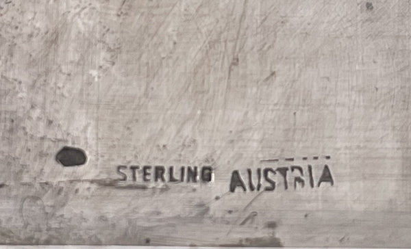 Austrian Sterling Silver Compact with Gold Inlaid & Mirror Engine Turned