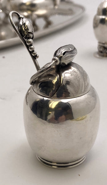 Set of 3 Georg Jensen Sterling Silver Blossom Salt Shakers & Mustard Pot #2A