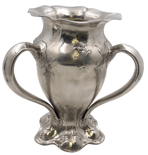 Gorham 0.9584 Silver Martelé Three-Handled Vase in Art Nouveau Style