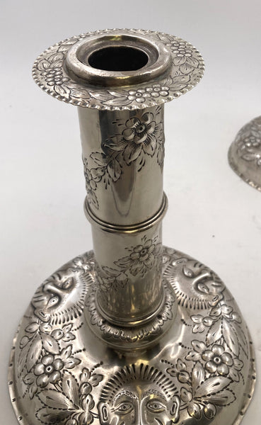 Pair of Gorham Sterling Silver Candlesticks with Circus Heads