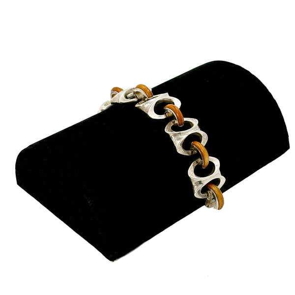 Sterling Silver & Bone Bracelet in Mid-Century Modern Style