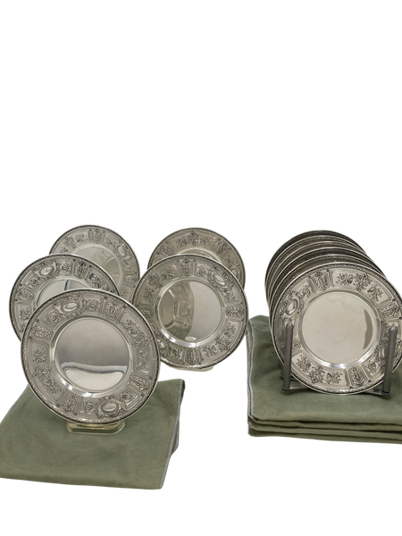 Gorham Set of 12 Sterling Silver Bread/ Dessert Plates in Maintenon Pattern from 1926