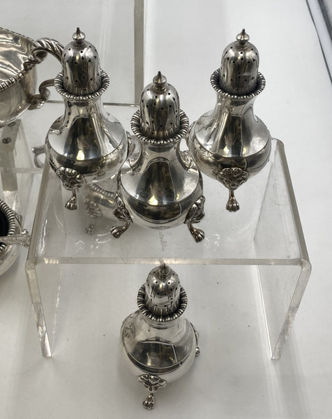 Garrard Sterling Silver Dinner Suite of Salts, Pots, Sauce Boats Kings Pattern